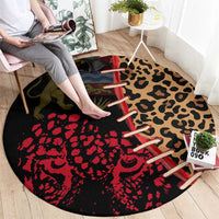 Malawi Round Carpet Coat of Arms & Leopard Print - Unique Motif Fusion