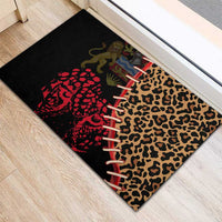 Malawi Rubber Doormat Coat of Arms & Leopard Print - Unique Motif Fusion
