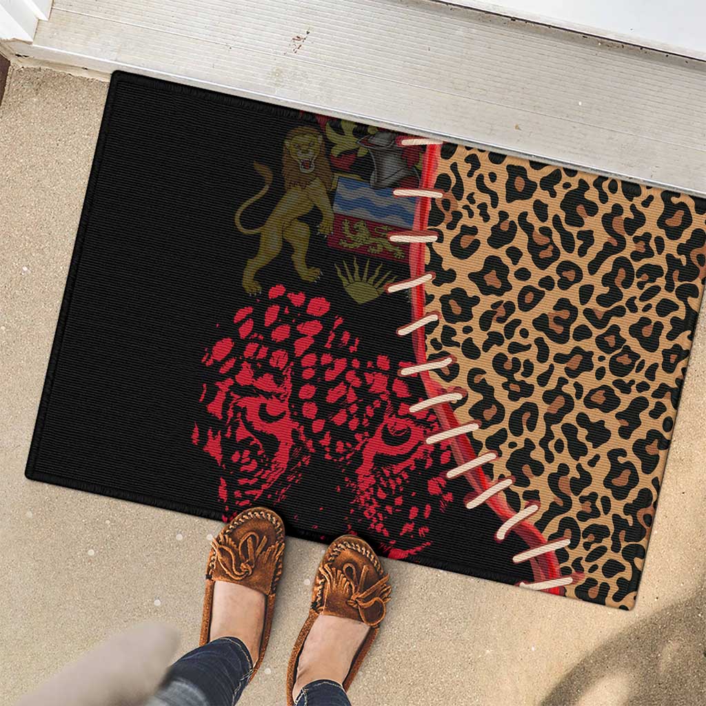 Malawi Rubber Doormat Coat of Arms & Leopard Print - Unique Motif Fusion
