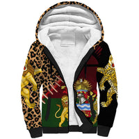 Malawi Sherpa Hoodie Coat of Arms & Leopard Print - Unique Motif Fusion