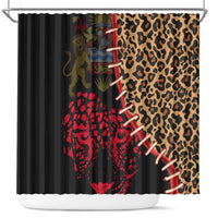 Malawi Shower Curtain Coat of Arms & Leopard Print - Unique Motif Fusion