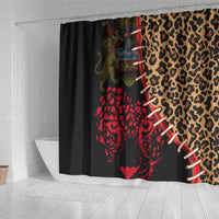 Malawi Shower Curtain Coat of Arms & Leopard Print - Unique Motif Fusion