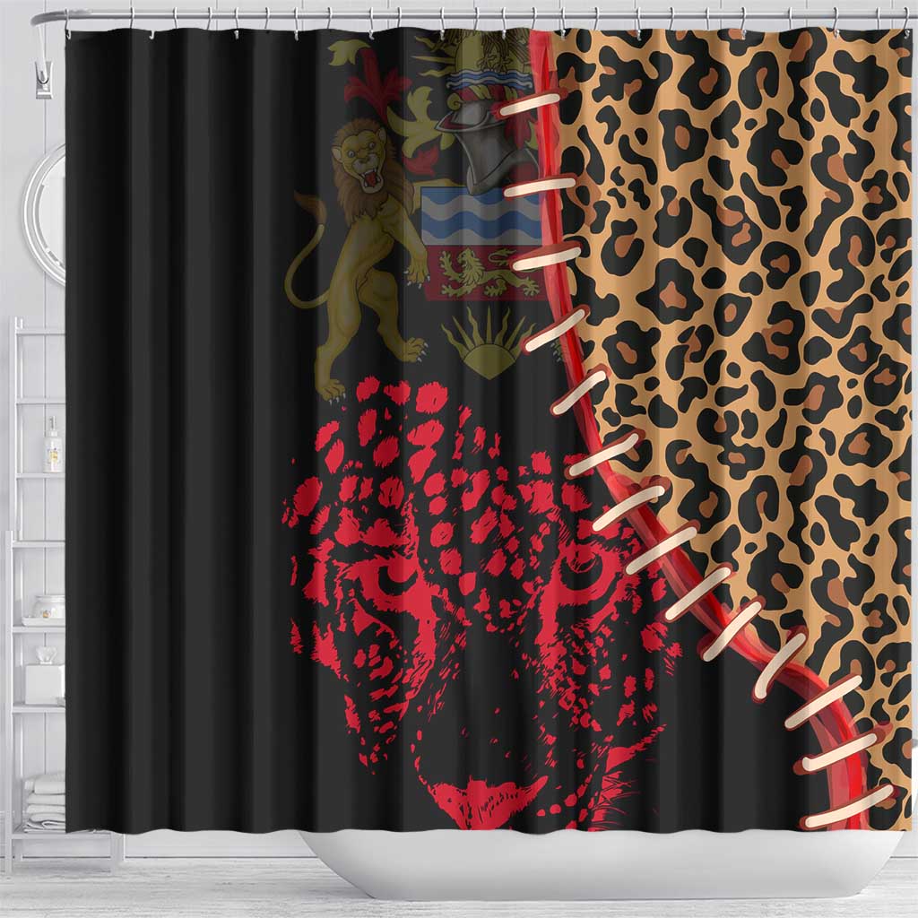 Malawi Shower Curtain Coat of Arms & Leopard Print - Unique Motif Fusion