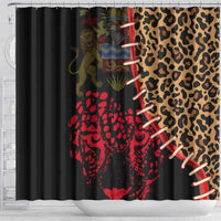 Malawi Shower Curtain Coat of Arms & Leopard Print - Unique Motif Fusion