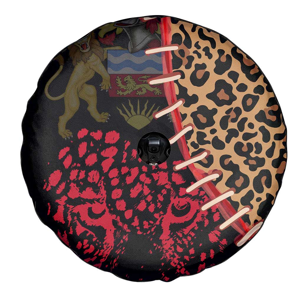 Malawi Spare Tire Cover Coat of Arms & Leopard Print - Unique Motif Fusion