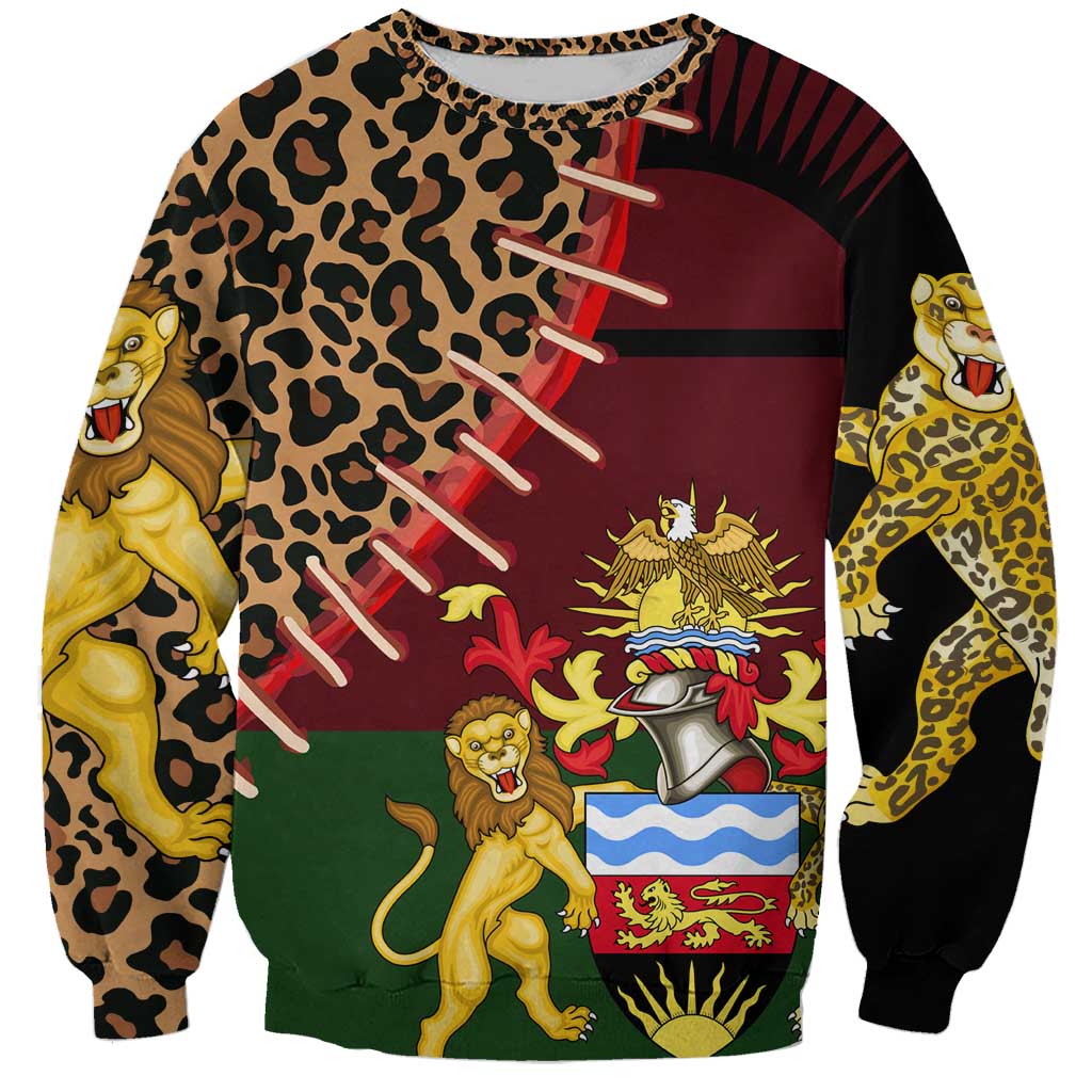 Malawi Sweatshirt Coat of Arms & Leopard Print - Unique Motif Fusion