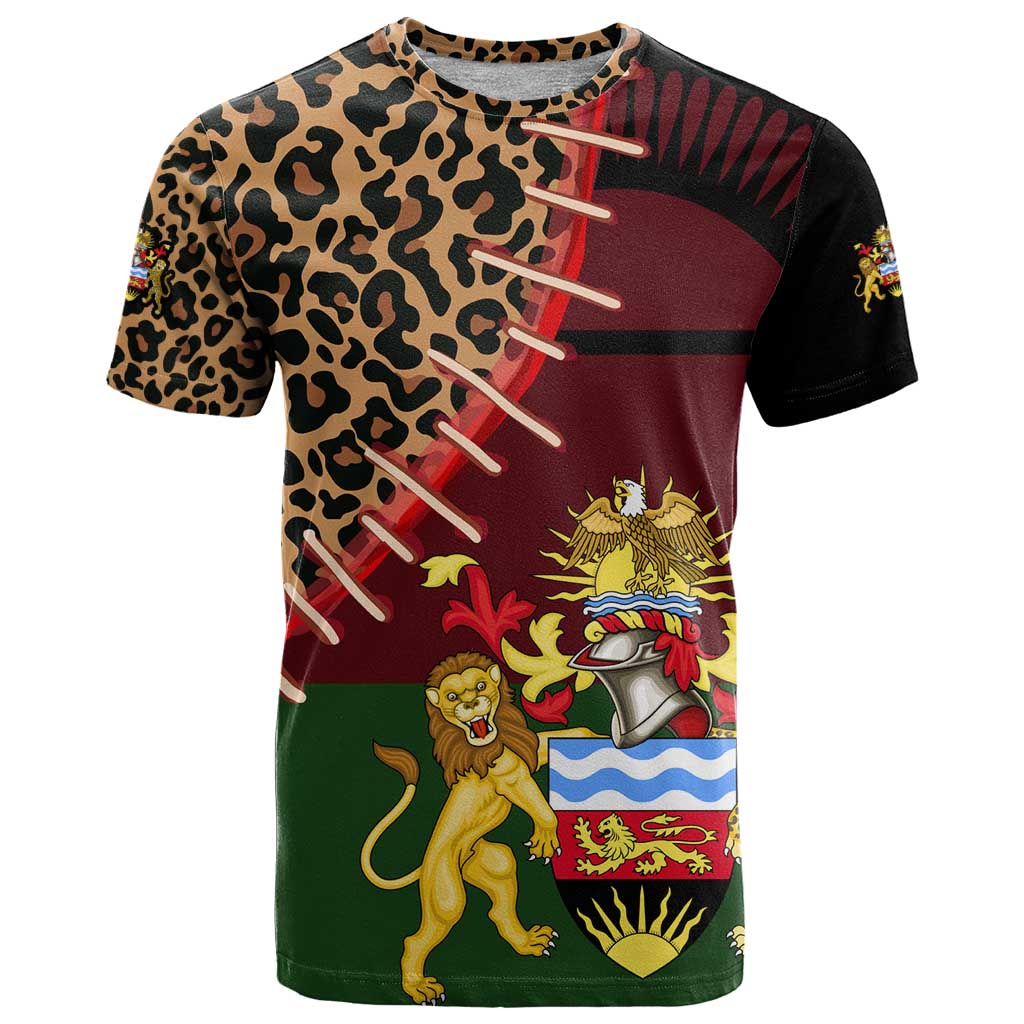 Malawi T Shirt Coat of Arms & Leopard Print - Unique Motif Fusion