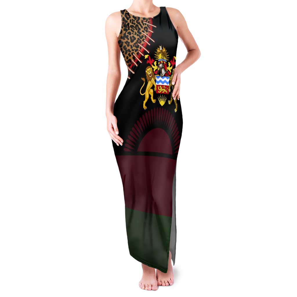 Malawi Tank Maxi Dress Coat of Arms & Leopard Print - Unique Motif Fusion
