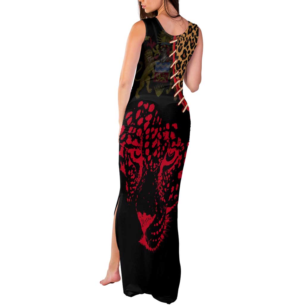 Malawi Tank Maxi Dress Coat of Arms & Leopard Print - Unique Motif Fusion