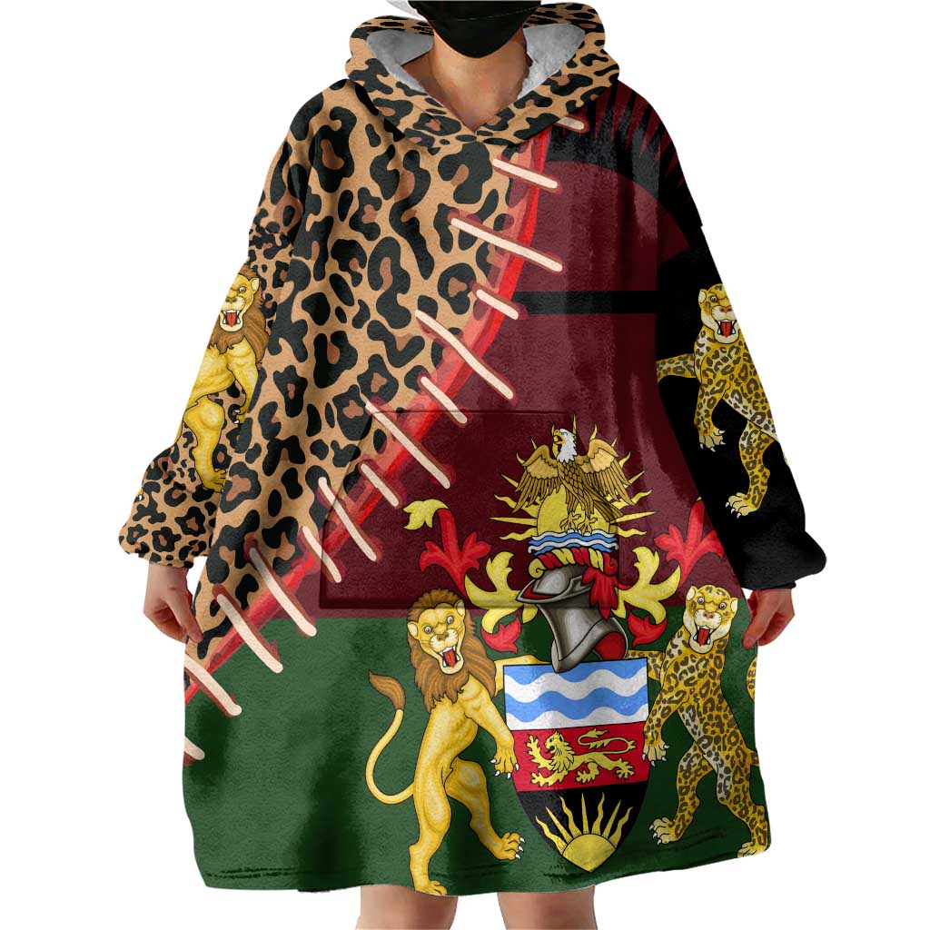 Malawi Wearable Blanket Hoodie Coat of Arms & Leopard Print - Unique Motif Fusion