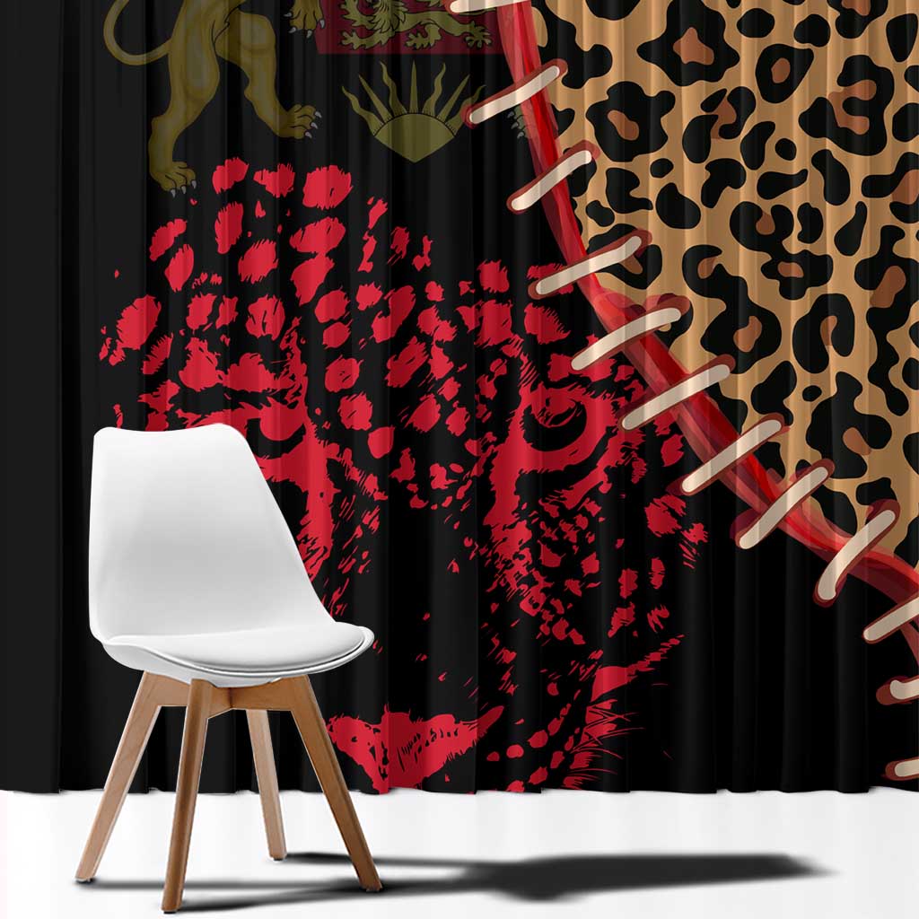 Malawi Window Curtain Coat of Arms & Leopard Print - Unique Motif Fusion