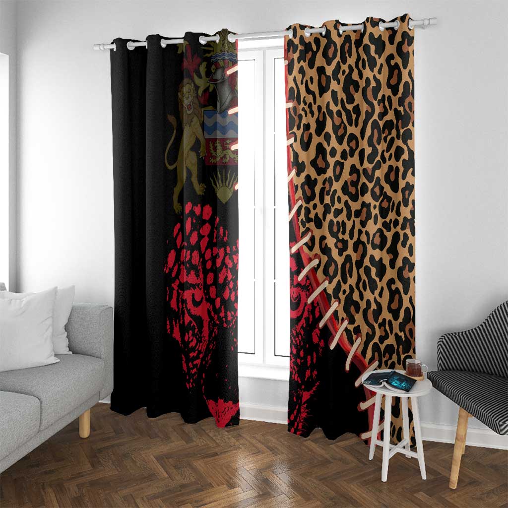 Malawi Window Curtain Coat of Arms & Leopard Print - Unique Motif Fusion