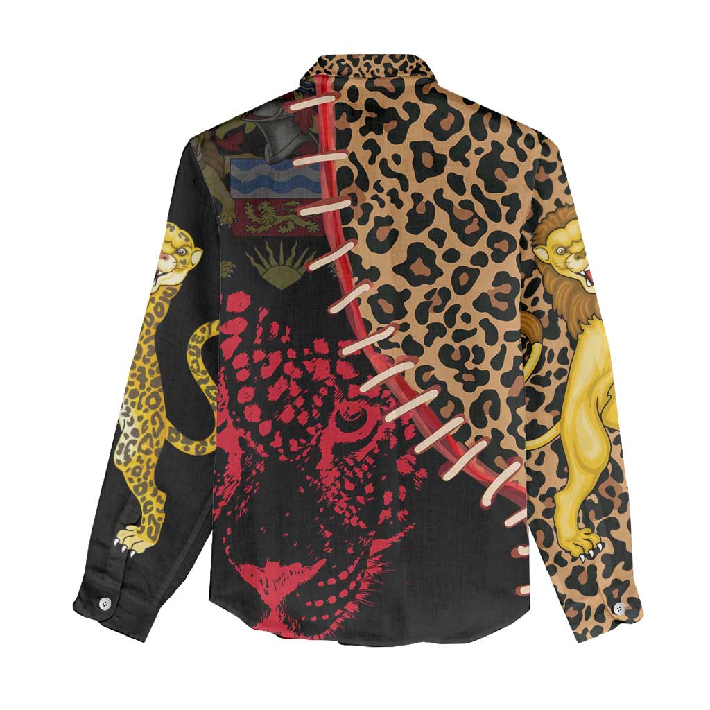Malawi Women Casual Shirt Coat of Arms & Leopard Print - Unique Motif Fusion