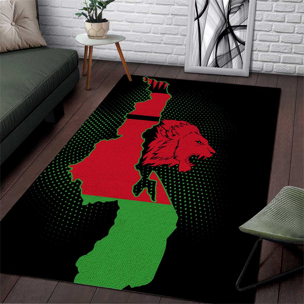 Malawi Map Shaped Lion Area Rug Unique Country and Wildlife Fusion Design