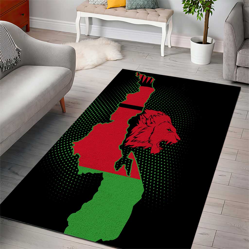 Malawi Map Shaped Lion Area Rug Unique Country and Wildlife Fusion Design