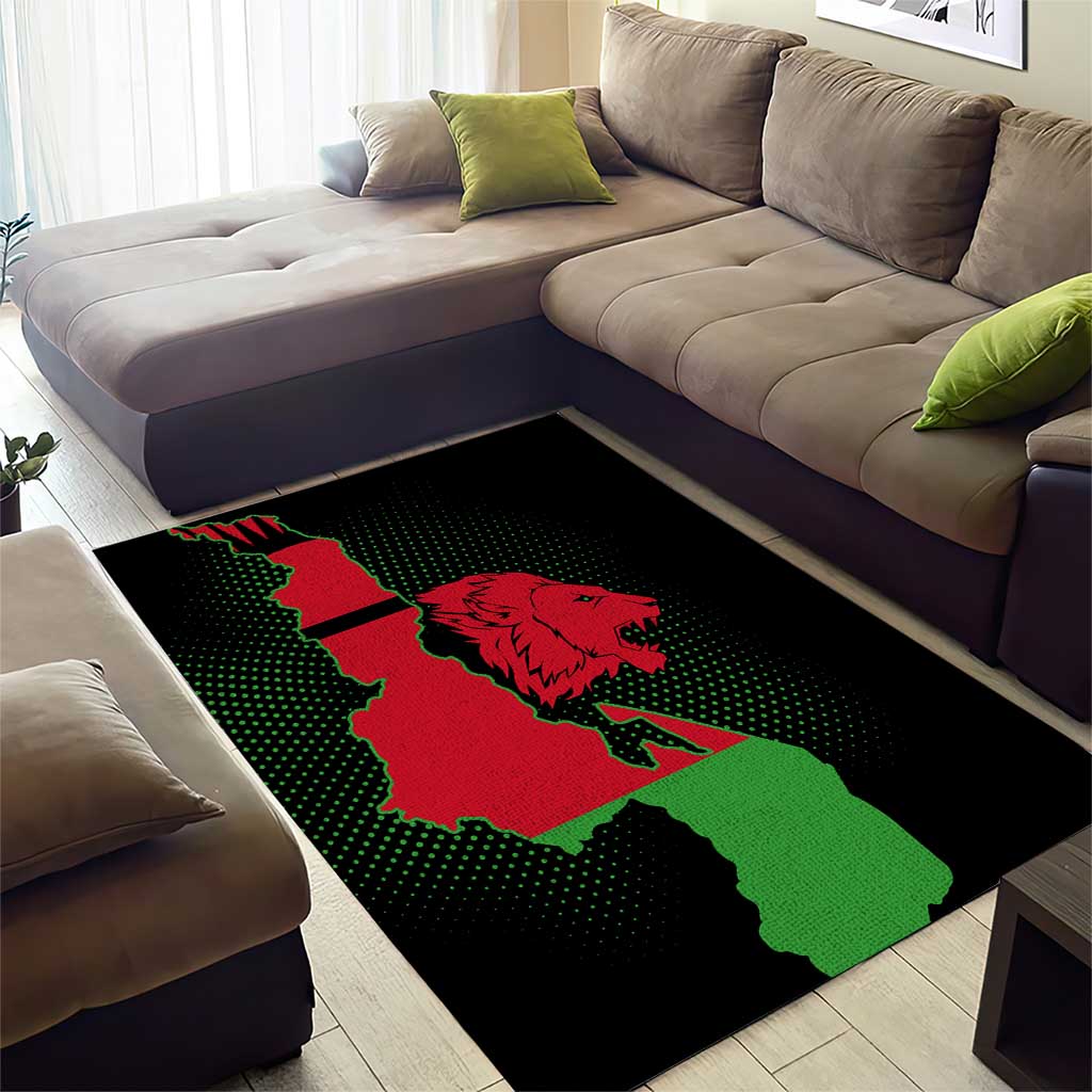 Malawi Map Shaped Lion Area Rug Unique Country and Wildlife Fusion Design
