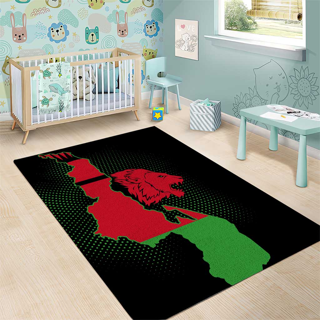 Malawi Map Shaped Lion Area Rug Unique Country and Wildlife Fusion Design