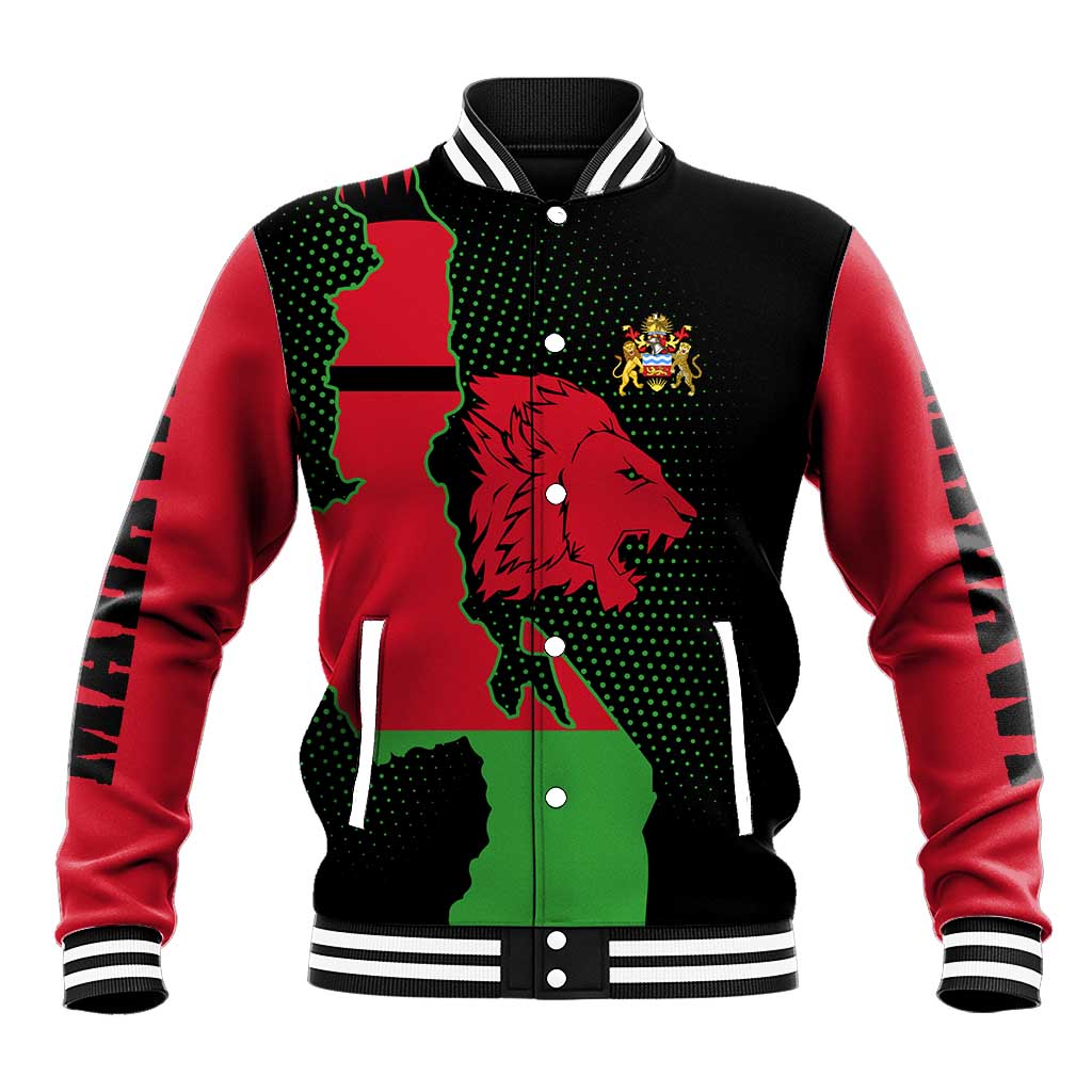 Malawi Map Shaped Lion Baseball Jacket Unique Country and Wildlife Fusion Design
