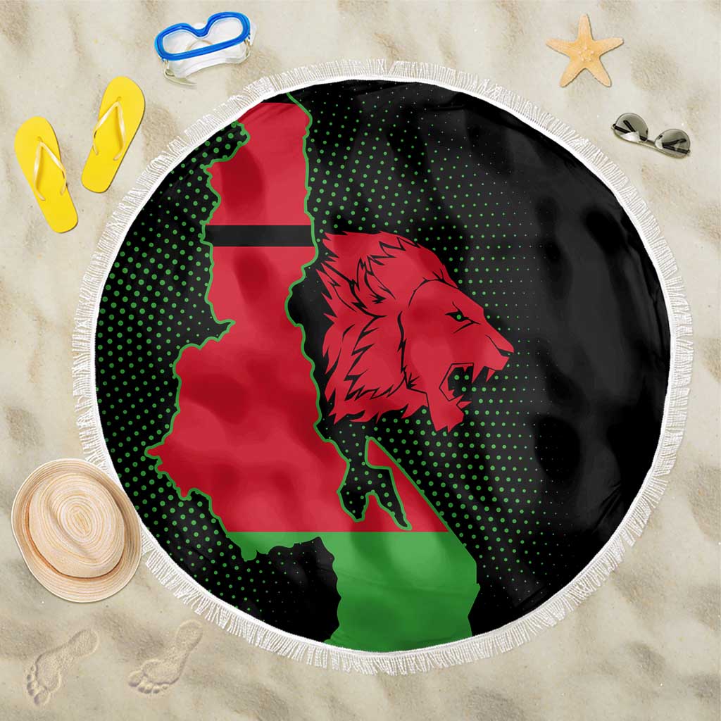 Malawi Map Shaped Lion Beach Blanket Unique Country and Wildlife Fusion Design