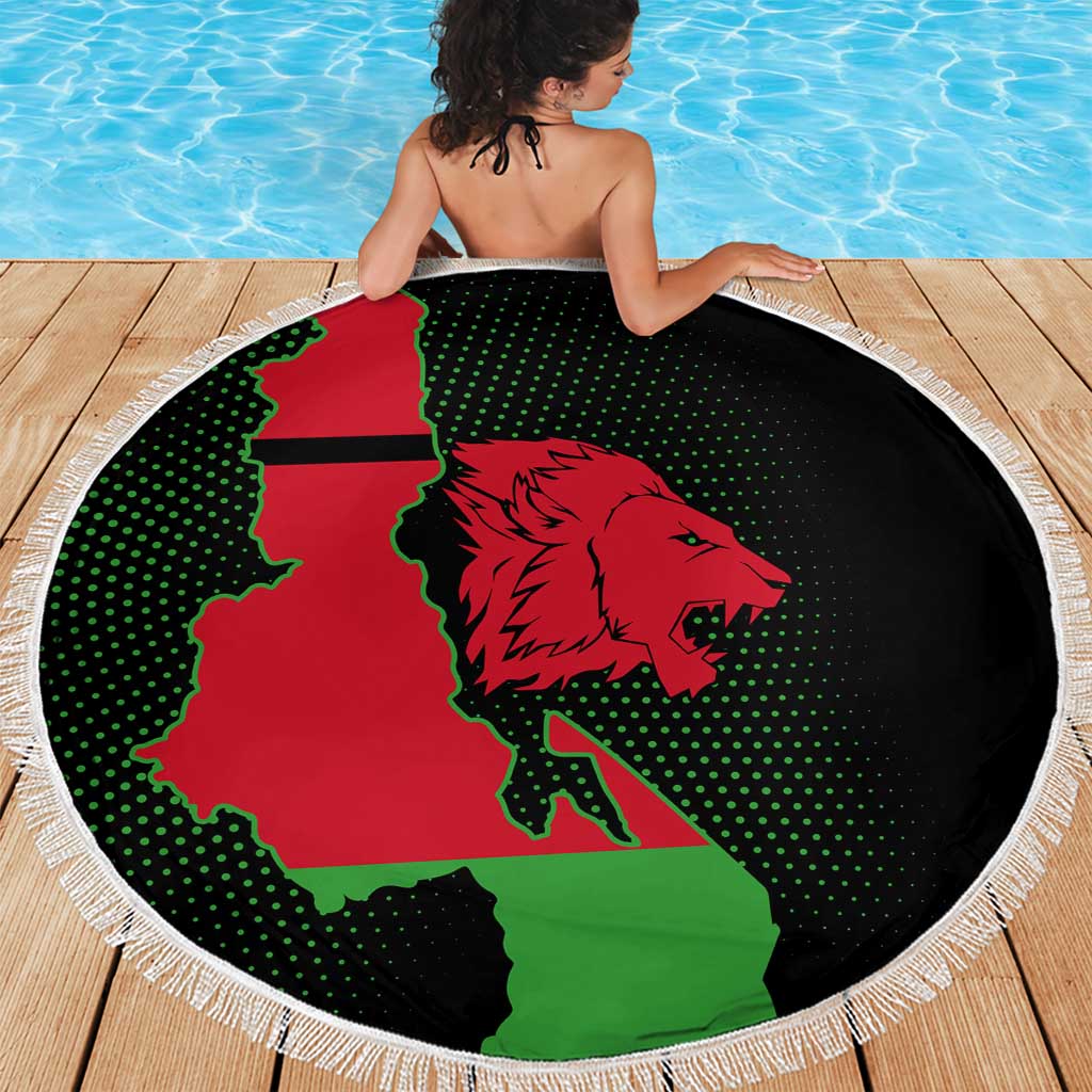 Malawi Map Shaped Lion Beach Blanket Unique Country and Wildlife Fusion Design