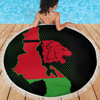 Malawi Map Shaped Lion Beach Blanket Unique Country and Wildlife Fusion Design