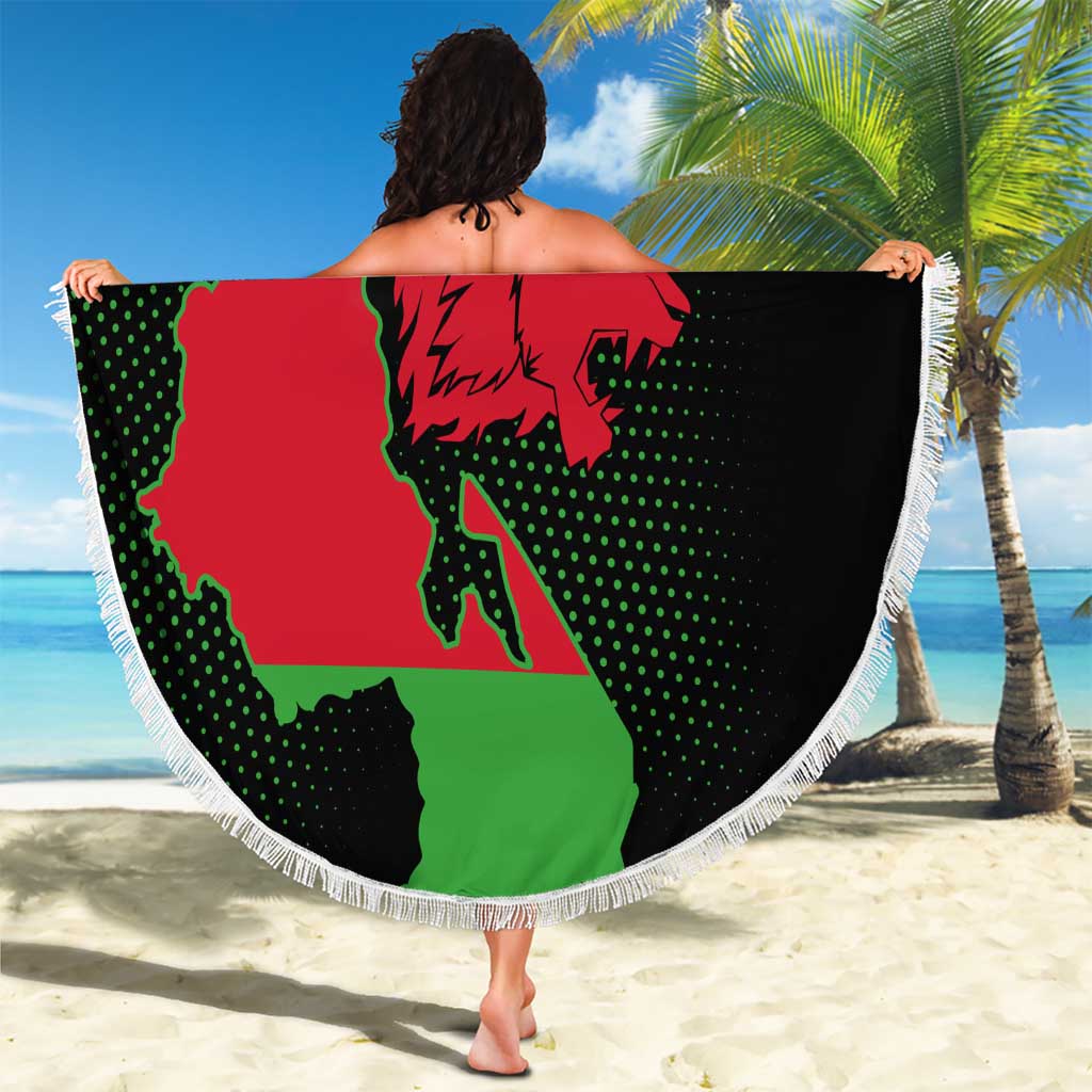 Malawi Map Shaped Lion Beach Blanket Unique Country and Wildlife Fusion Design