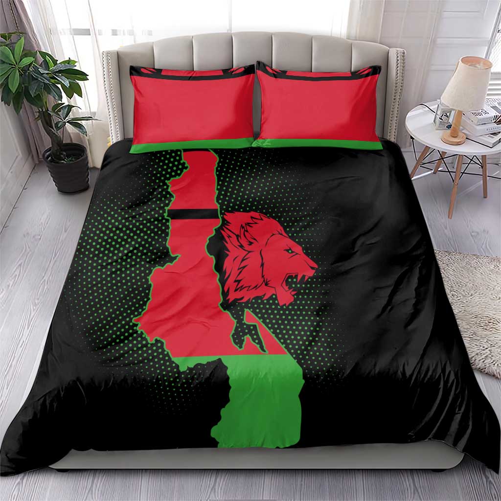 Malawi Map Shaped Lion Bedding Set Unique Country and Wildlife Fusion Design