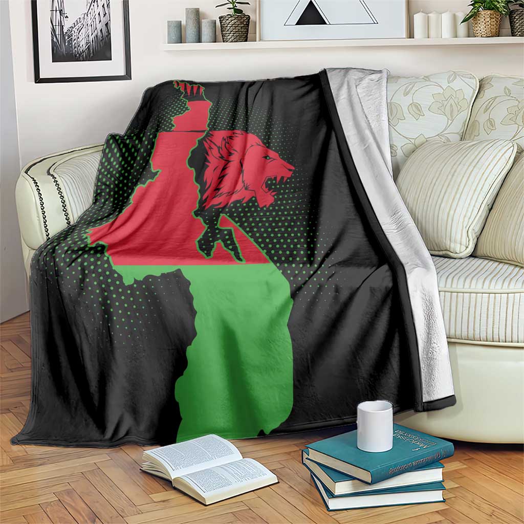 Malawi Map Shaped Lion Blanket Unique Country and Wildlife Fusion Design