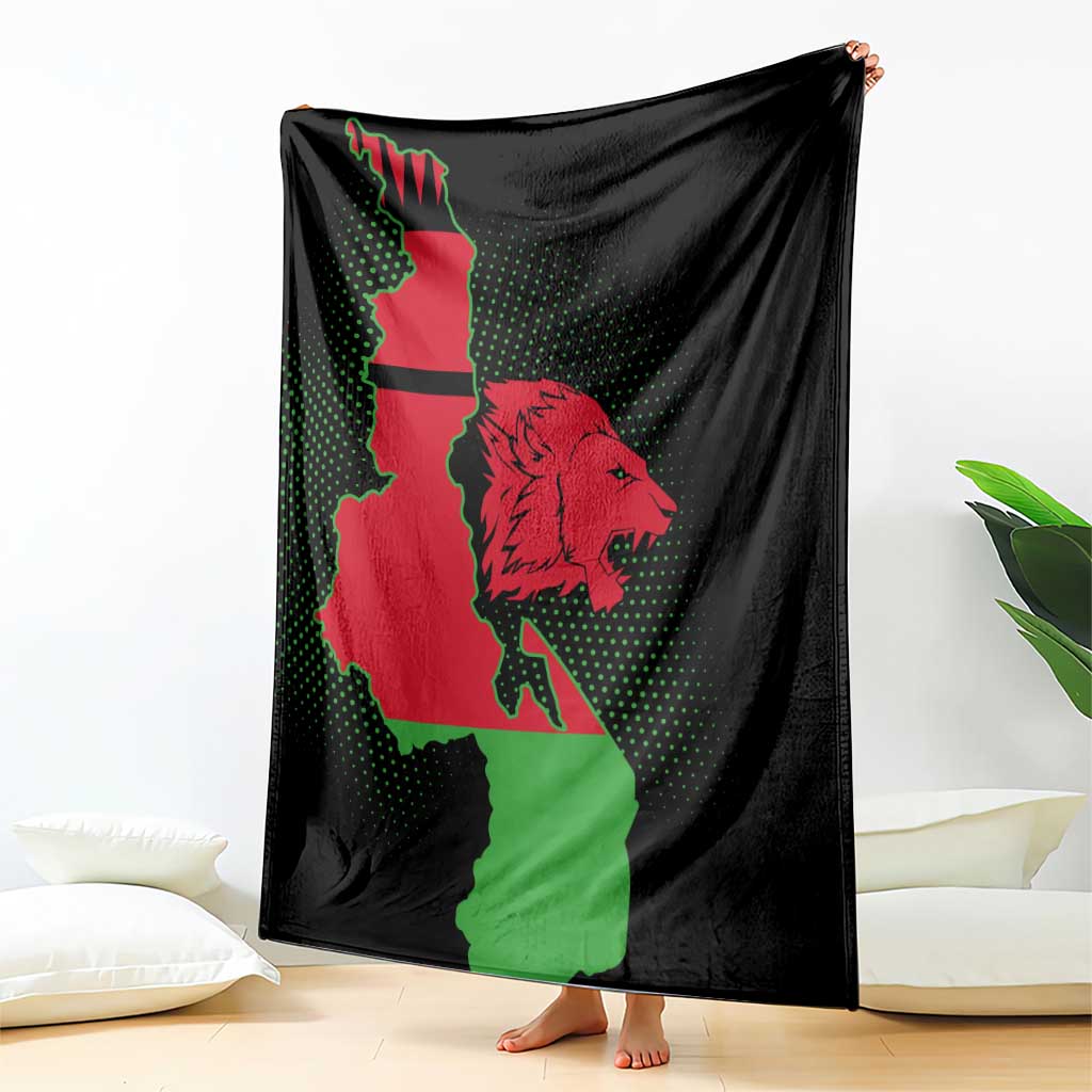 Malawi Map Shaped Lion Blanket Unique Country and Wildlife Fusion Design