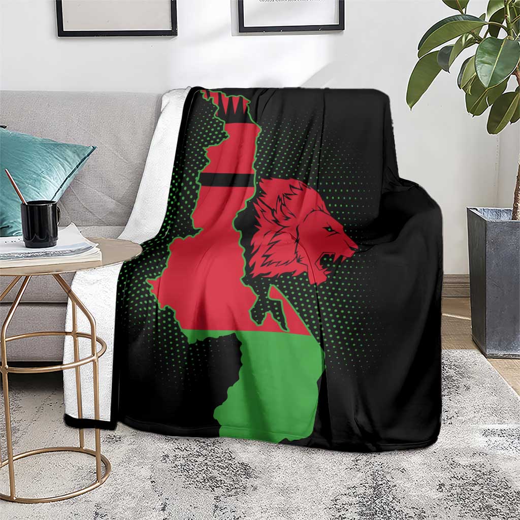 Malawi Map Shaped Lion Blanket Unique Country and Wildlife Fusion Design