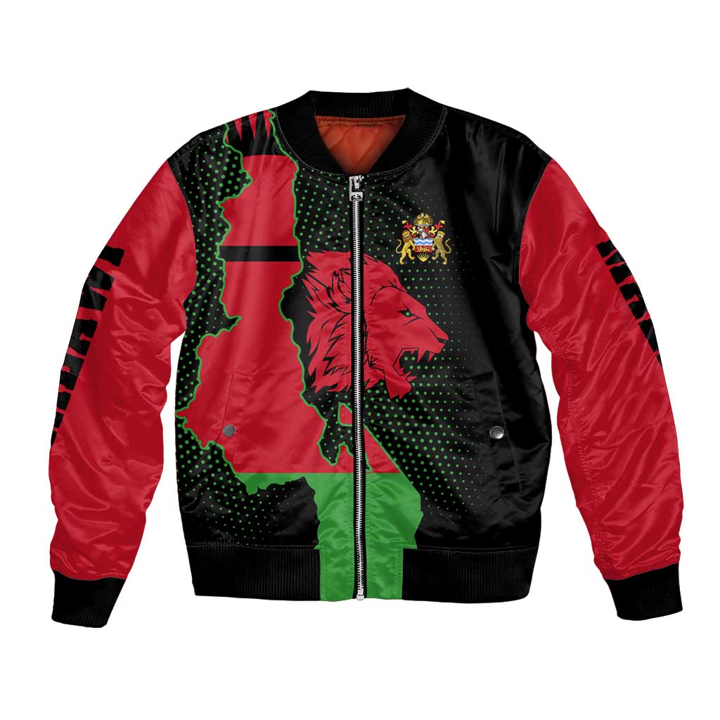 Malawi Map Shaped Lion Bomber Jacket Unique Country and Wildlife Fusion Design
