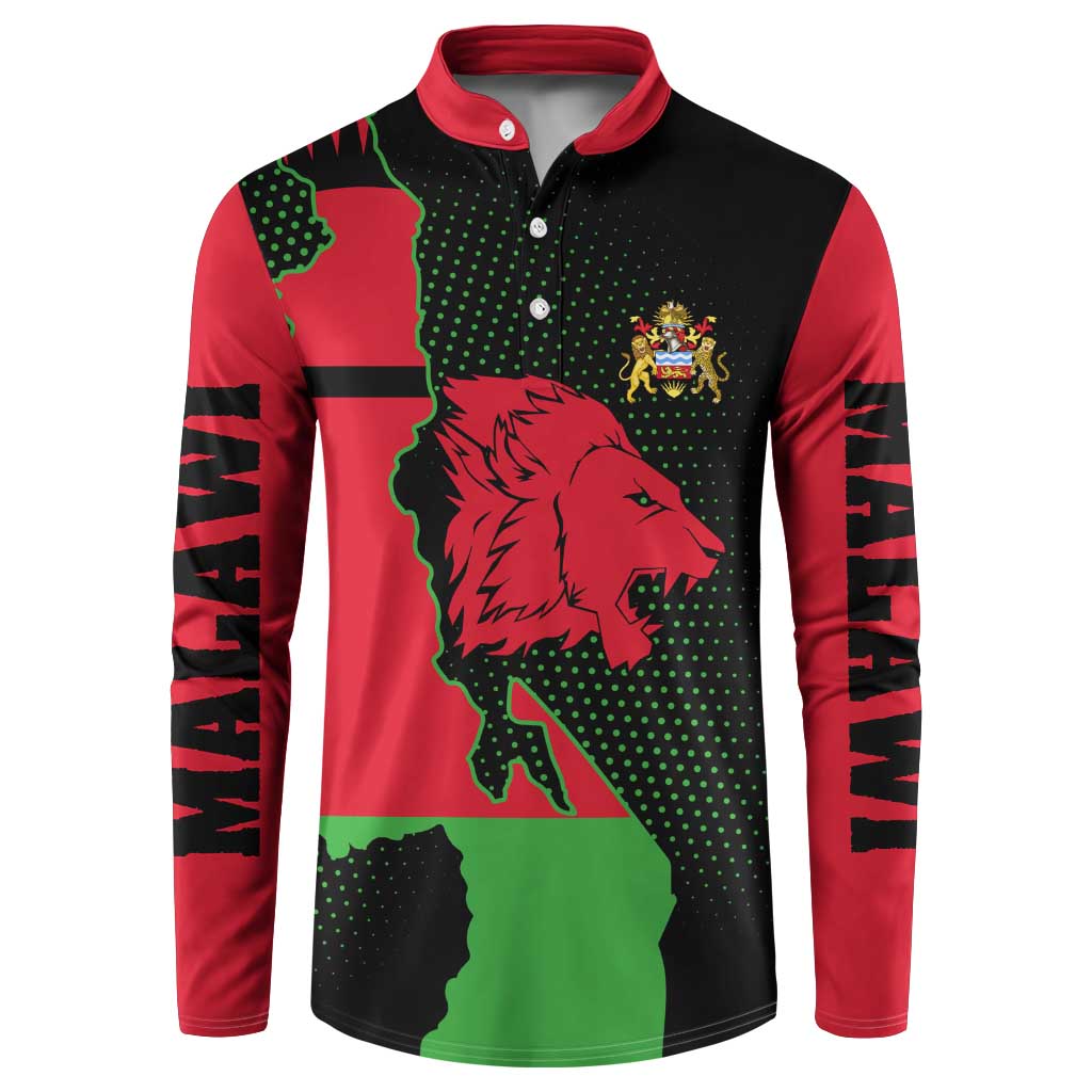 Malawi Map Shaped Lion Button Sweatshirt Unique Country and Wildlife Fusion Design