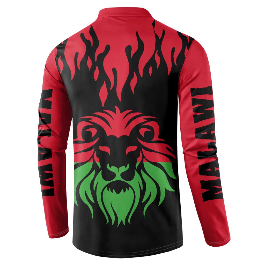 Malawi Map Shaped Lion Button Sweatshirt Unique Country and Wildlife Fusion Design