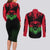 Malawi Map Shaped Lion Couples Matching Long Sleeve Bodycon Dress and Long Sleeve Button Shirt Unique Country and Wildlife Fusion Design