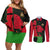 Malawi Map Shaped Lion Couples Matching Off Shoulder Short Dress and Long Sleeve Button Shirt Unique Country and Wildlife Fusion Design