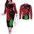 Malawi Map Shaped Lion Couples Matching Off The Shoulder Long Sleeve Dress and Long Sleeve Button Shirt Unique Country and Wildlife Fusion Design