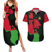 Malawi Map Shaped Lion Couples Matching Summer Maxi Dress and Hawaiian Shirt Unique Country and Wildlife Fusion Design