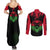 Malawi Map Shaped Lion Couples Matching Summer Maxi Dress and Long Sleeve Button Shirt Unique Country and Wildlife Fusion Design