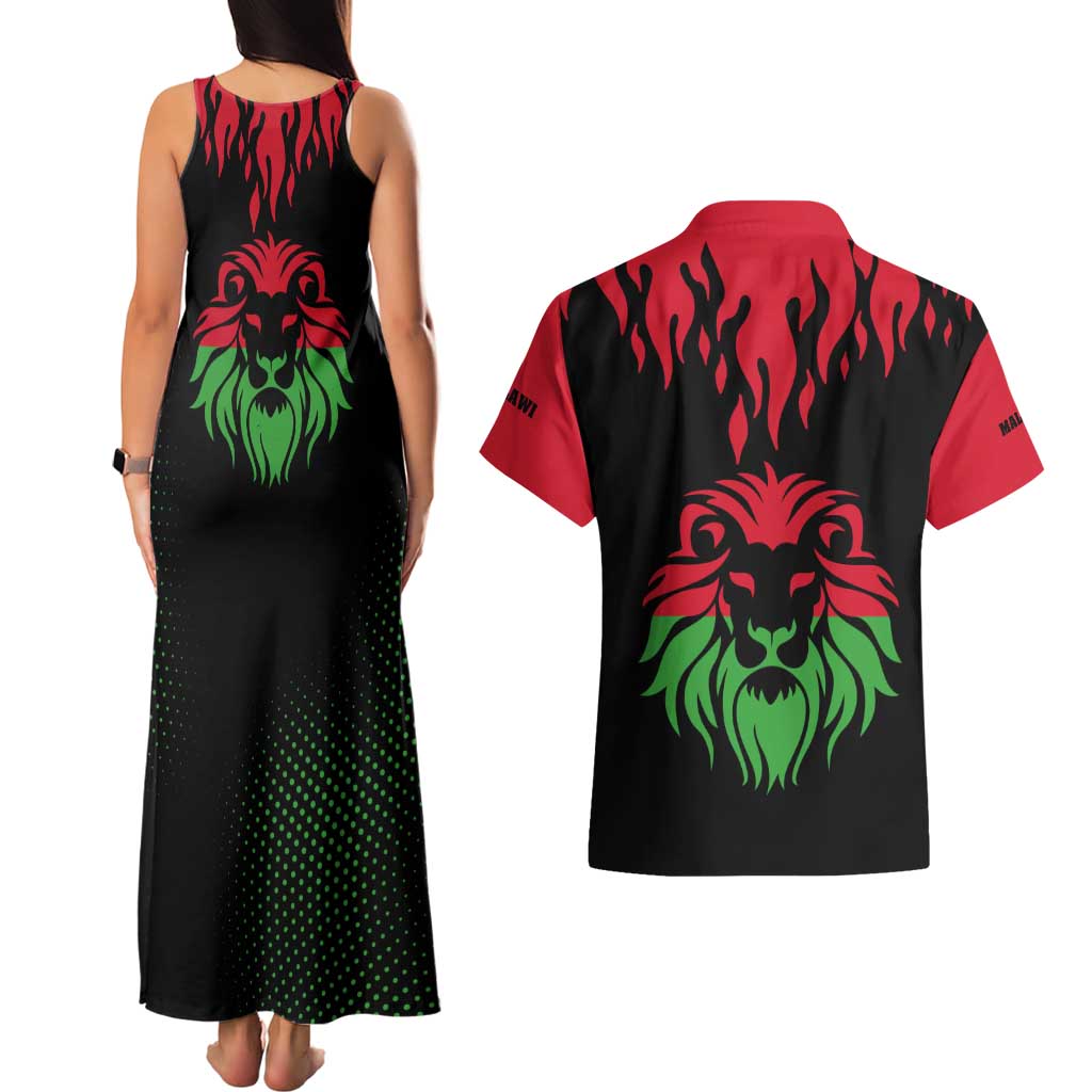 Malawi Map Shaped Lion Couples Matching Tank Maxi Dress and Hawaiian Shirt Unique Country and Wildlife Fusion Design