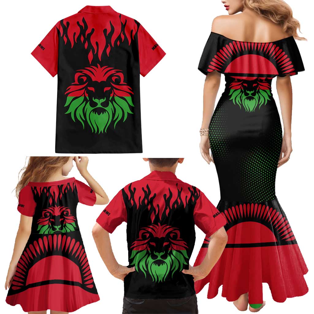 Malawi Map Shaped Lion Family Matching Mermaid Dress and Hawaiian Shirt Unique Country and Wildlife Fusion Design