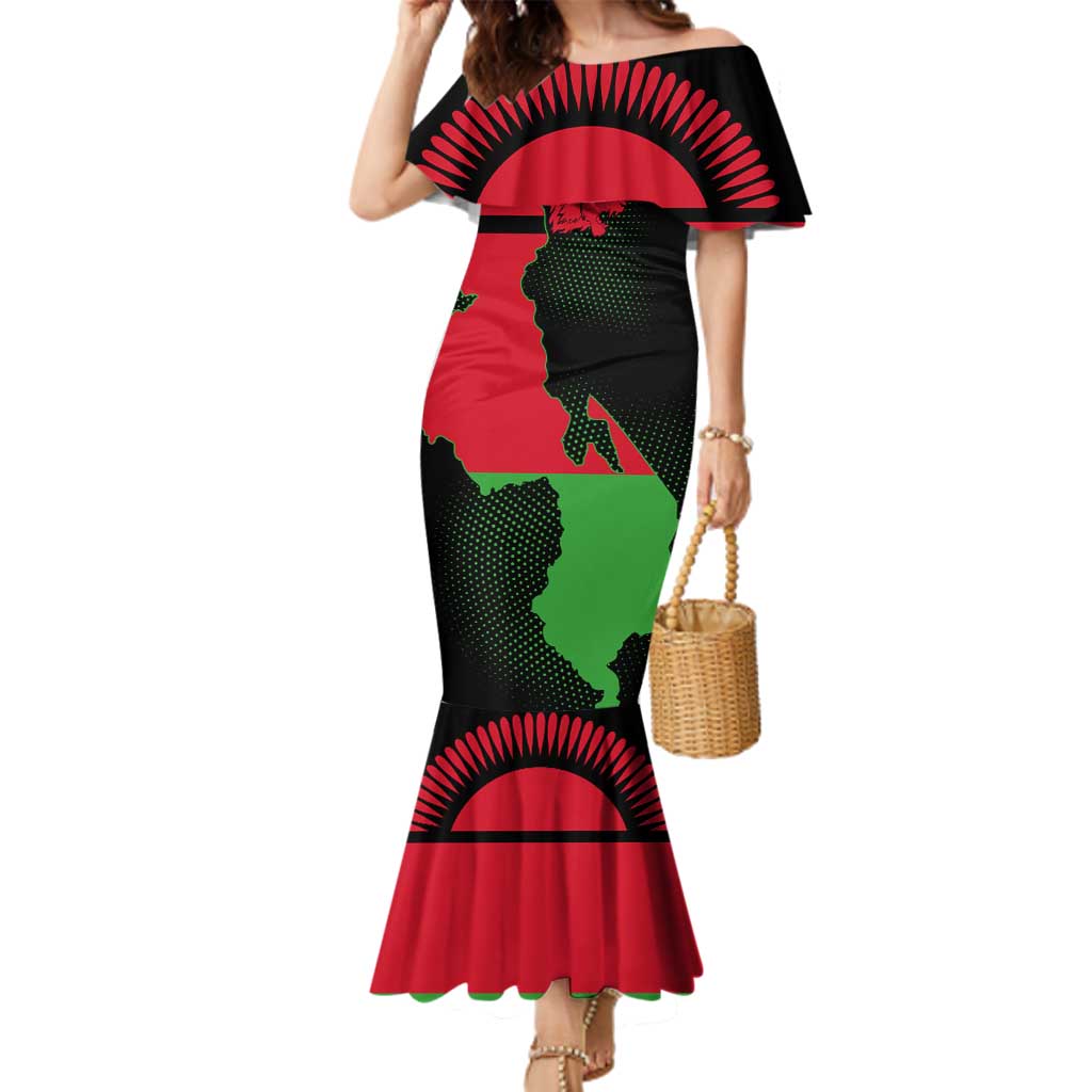 Malawi Map Shaped Lion Family Matching Mermaid Dress and Hawaiian Shirt Unique Country and Wildlife Fusion Design