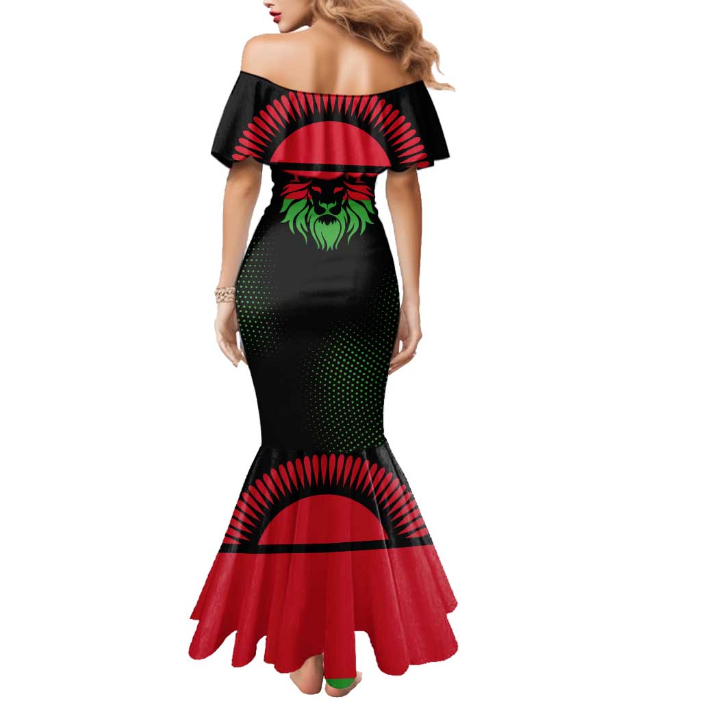 Malawi Map Shaped Lion Family Matching Mermaid Dress and Hawaiian Shirt Unique Country and Wildlife Fusion Design