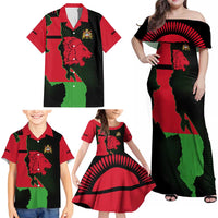 Malawi Map Shaped Lion Family Matching Off Shoulder Maxi Dress and Hawaiian Shirt Unique Country and Wildlife Fusion Design