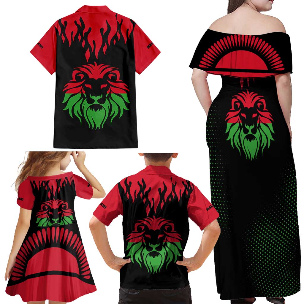 Malawi Map Shaped Lion Family Matching Off Shoulder Maxi Dress and Hawaiian Shirt Unique Country and Wildlife Fusion Design
