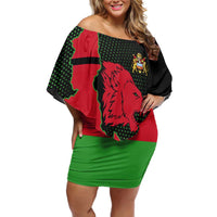 Malawi Map Shaped Lion Family Matching Off Shoulder Short Dress and Hawaiian Shirt Unique Country and Wildlife Fusion Design