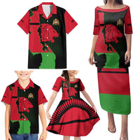 Malawi Map Shaped Lion Family Matching Puletasi and Hawaiian Shirt Unique Country and Wildlife Fusion Design