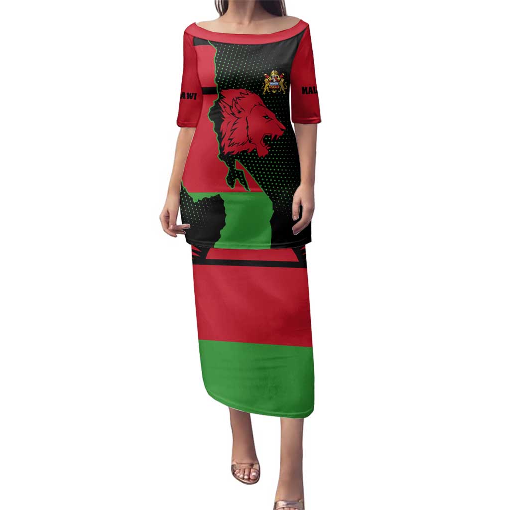 Malawi Map Shaped Lion Family Matching Puletasi and Hawaiian Shirt Unique Country and Wildlife Fusion Design