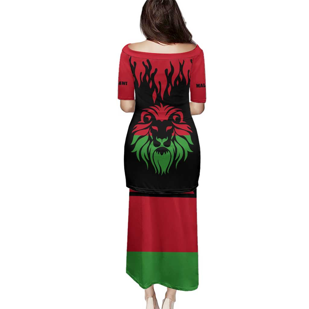 Malawi Map Shaped Lion Family Matching Puletasi and Hawaiian Shirt Unique Country and Wildlife Fusion Design