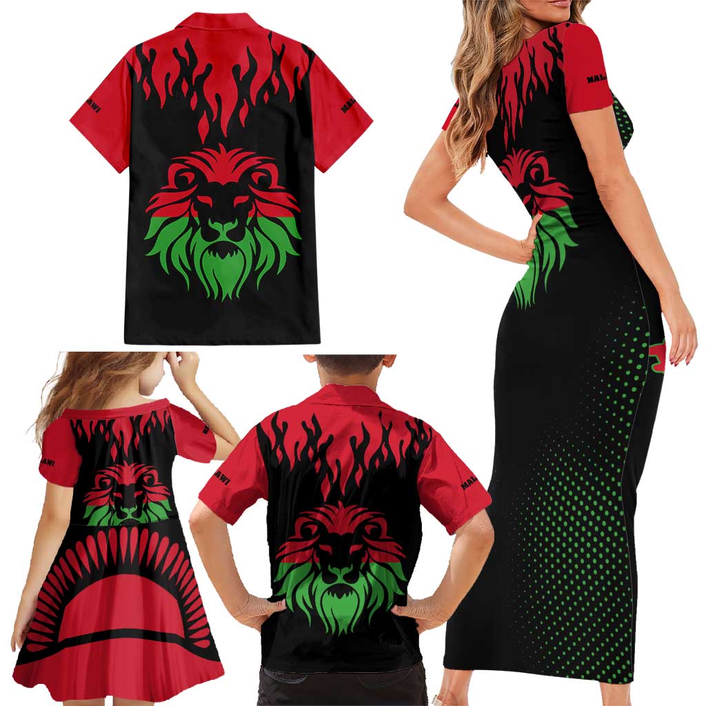 Malawi Map Shaped Lion Family Matching Short Sleeve Bodycon Dress and Hawaiian Shirt Unique Country and Wildlife Fusion Design
