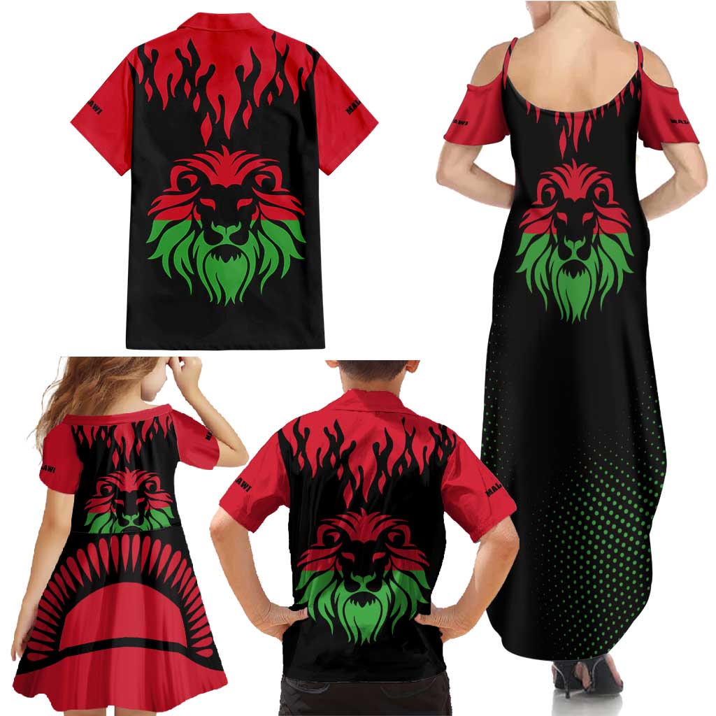 Malawi Map Shaped Lion Family Matching Summer Maxi Dress and Hawaiian Shirt Unique Country and Wildlife Fusion Design